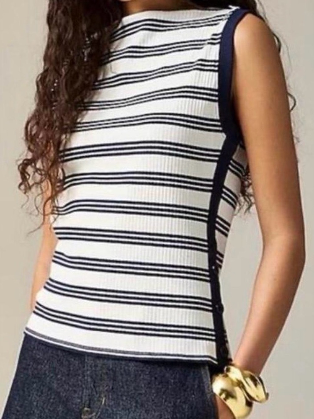 J. Crew White Ribbed Tank with Navy Stripes